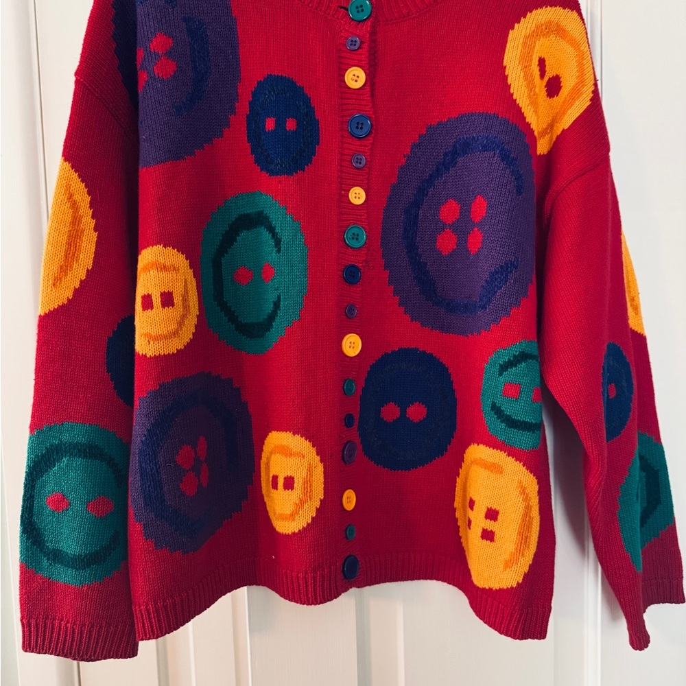 Vibrant Button Pattern Cardigan